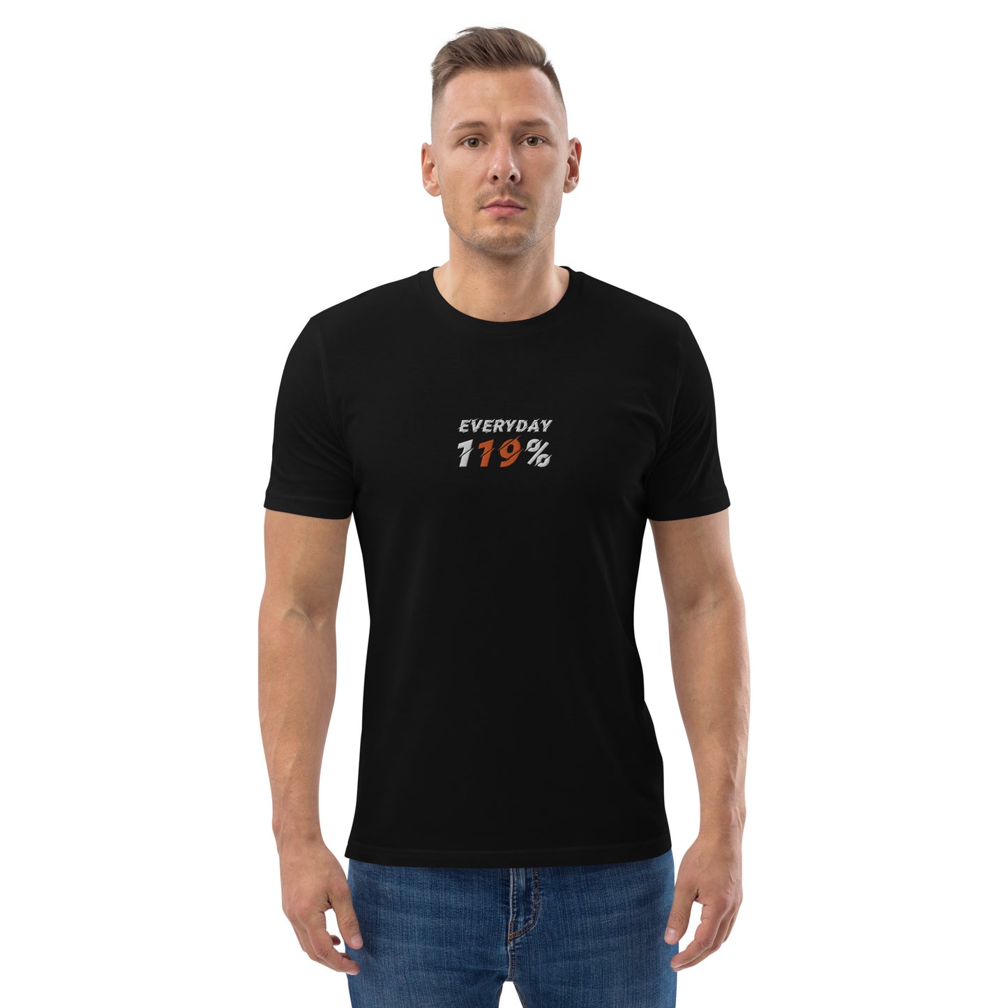 "Everyday 119%" besticktes Shirt Unisex (schwarz)