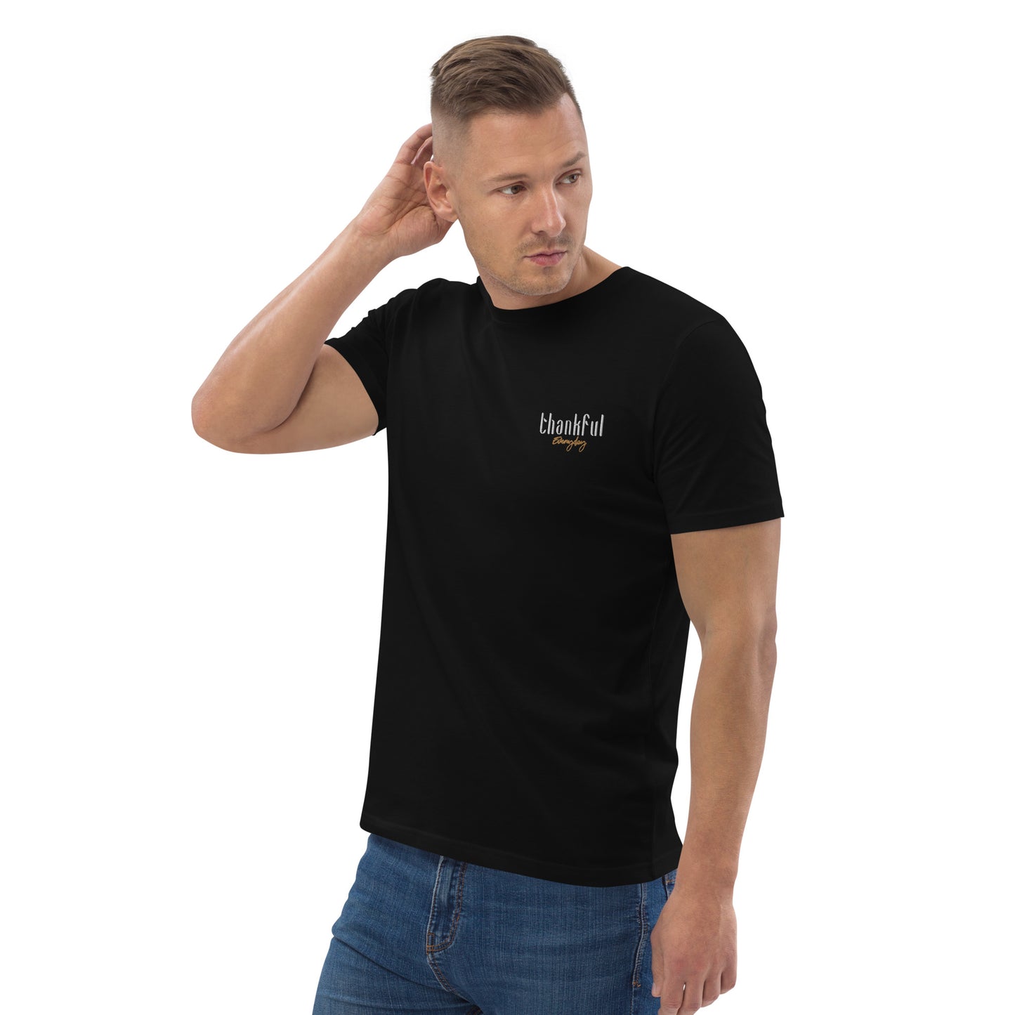 "Thankful Everyday" besticktes Shirt Unisex (schwarz)