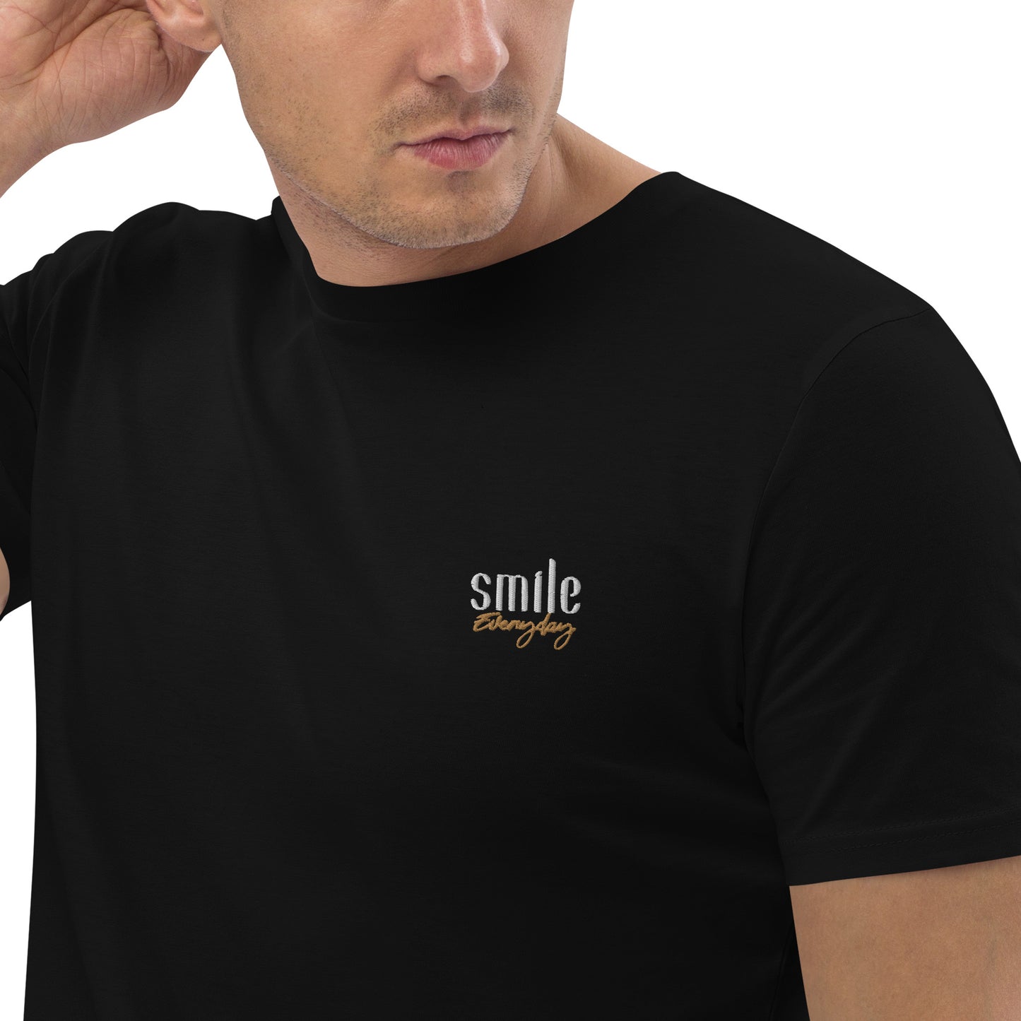 "Smile Everyday" besticktes Shirt Unisex (schwarz)