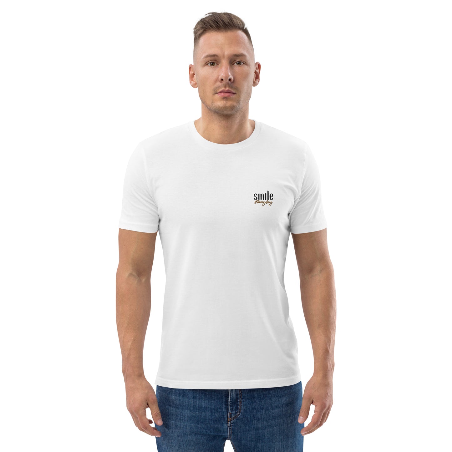 "Smile Everyday" besticktes Shirt Unisex (weiß)