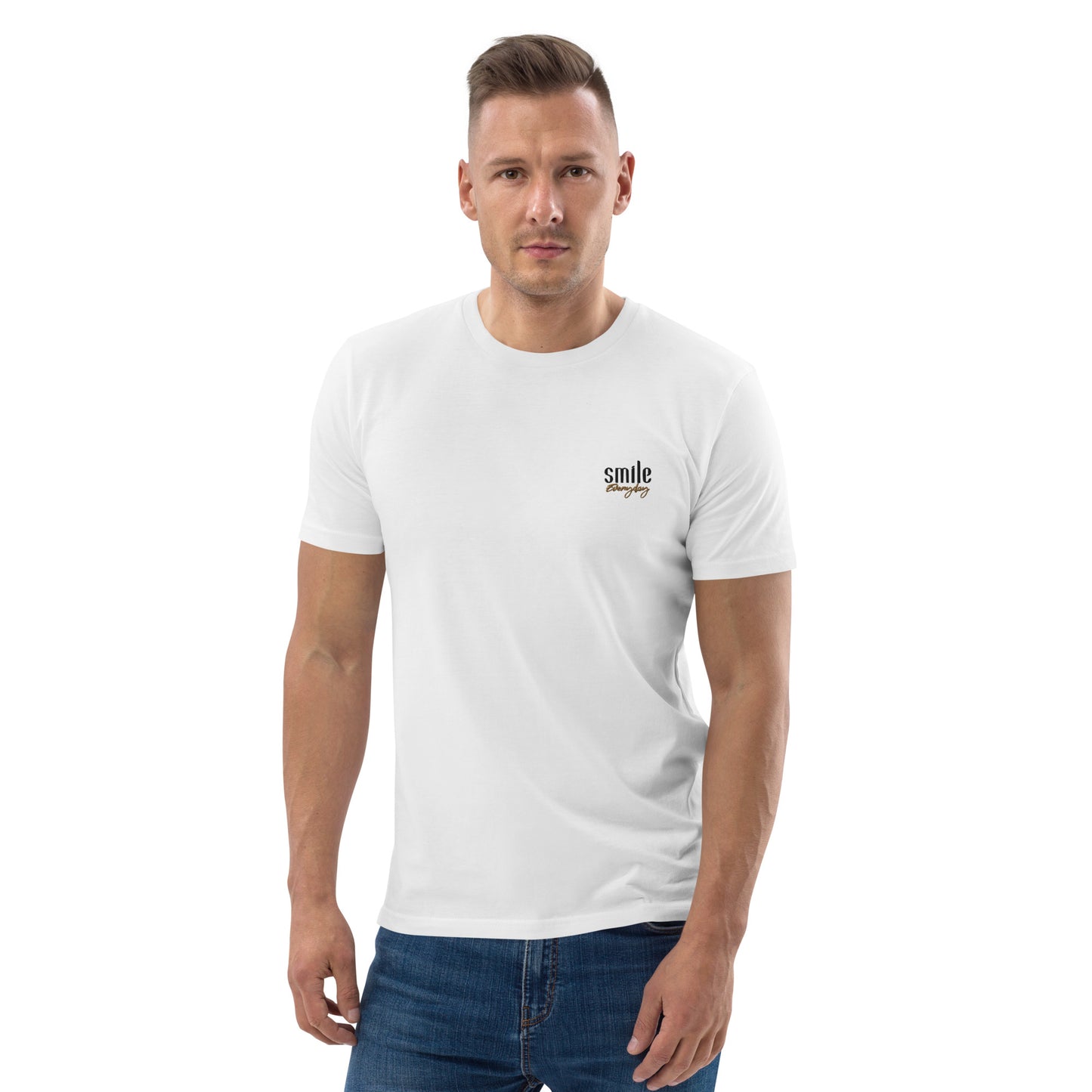 "Smile Everyday" besticktes Shirt Unisex (weiß)