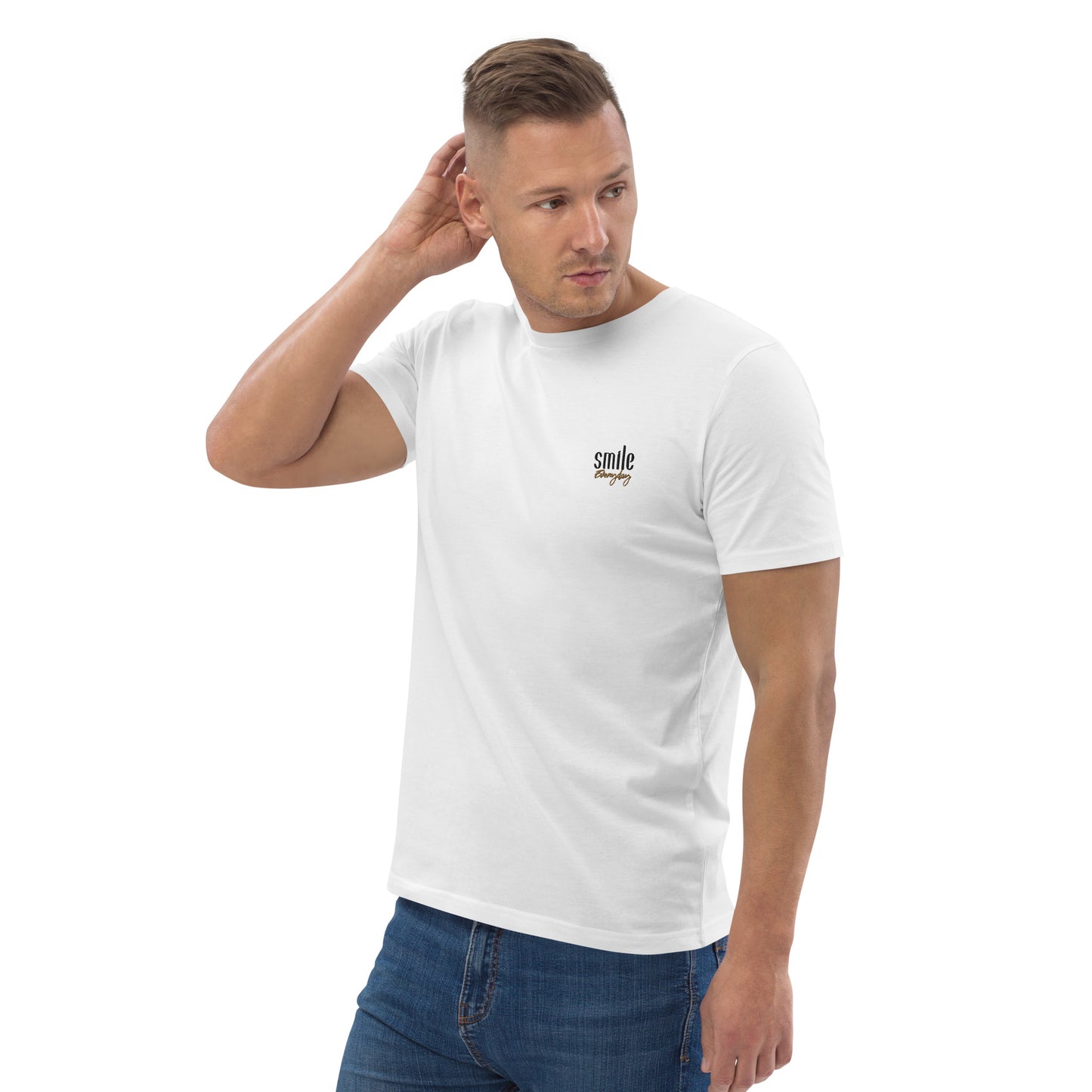 "Smile Everyday" besticktes Shirt Unisex (weiß)