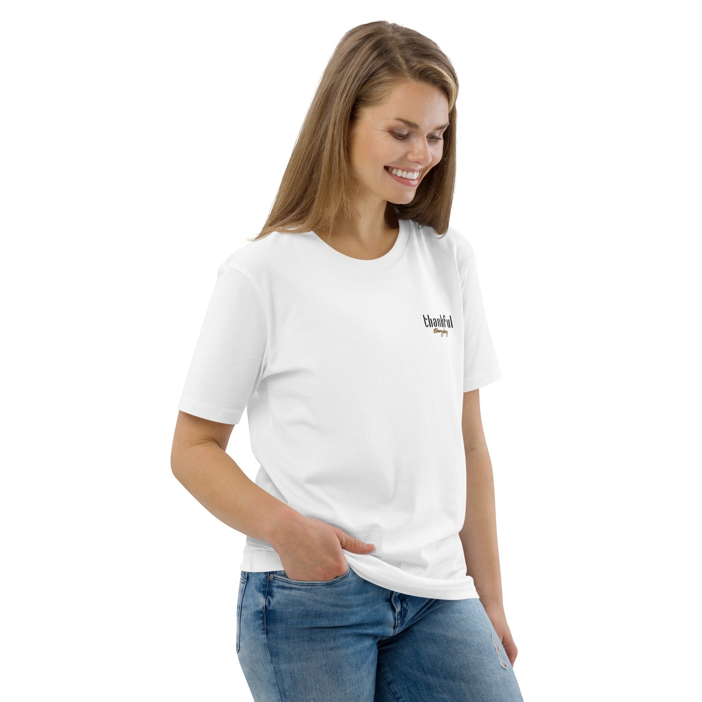 "Thankful Everyday" besticktes Shirt Unisex (weiß)