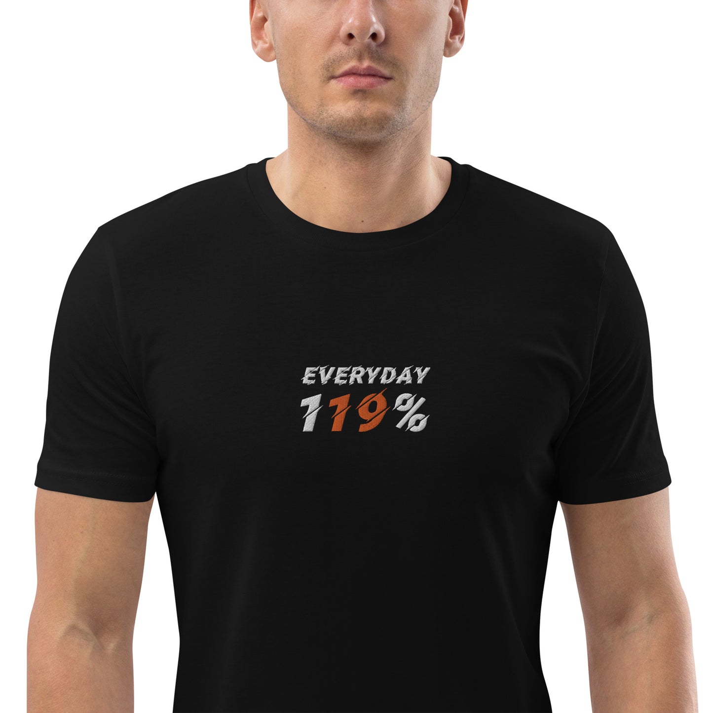 "Everyday 119%" besticktes Shirt Unisex (schwarz)